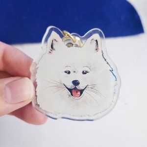 Samoyed Dog Keychain, Holo Pet Keyring, Holographic Double-sided White Dog Charm